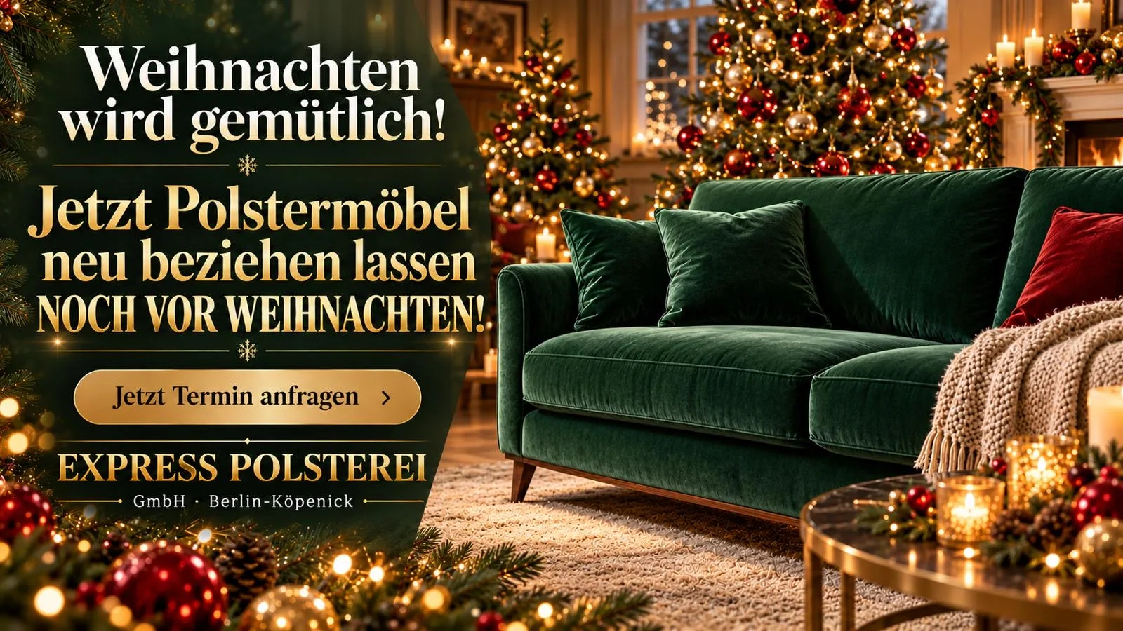 Weihnachten wird gemütlich: Jetzt Polstermöbel neu beziehen lassen – noch vor Weihnachten